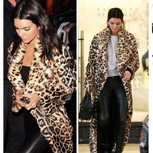 Barneys New York Leopard Faux Fur Silk Coat IT 38 Small NWT